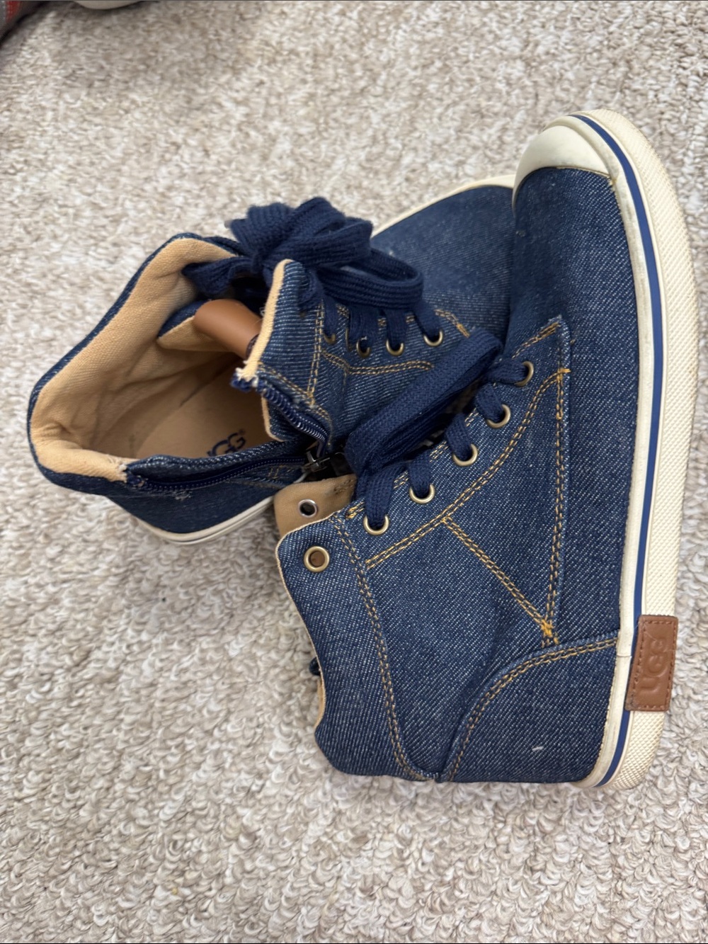 UGG Kids Denim High-Top Sneakers - Blue with Tan Trim